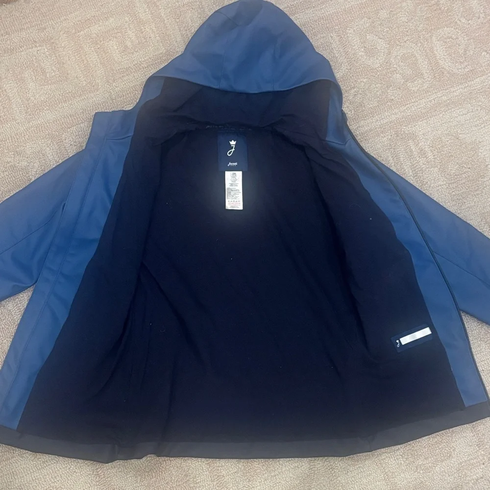 Kids Blue Hooded Rain Jacket with Reflective Trim